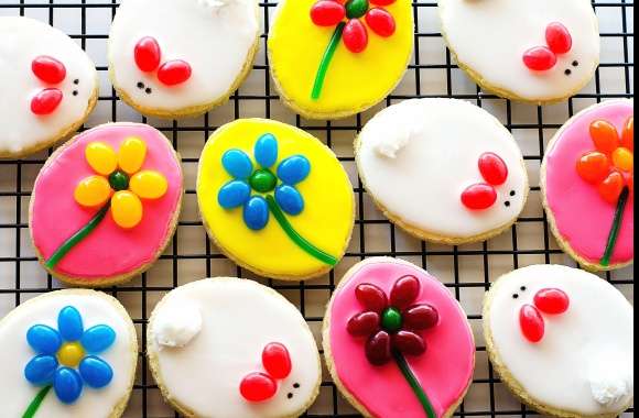 Colorful Flower Bunny Cookie Food Holiday Easter