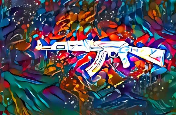 Colorful Gun AK 47 Artistic Graffiti