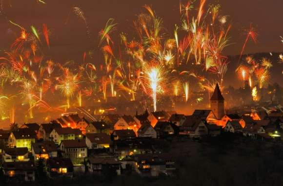 Colorful Night Fireworks Over a City