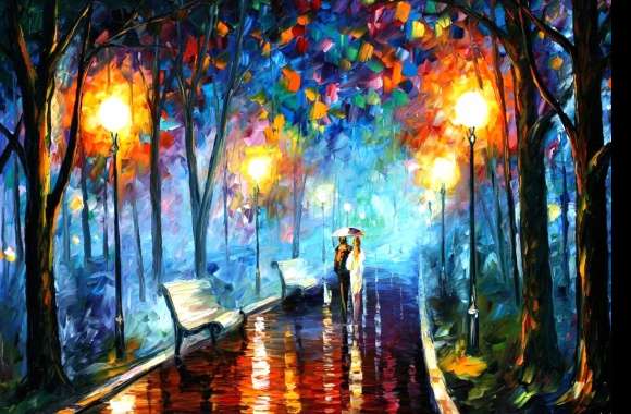 Colorful Rain Couple in the Park