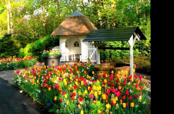 Colorful Spring Well in Keukenhof Park - wallpapers hd quality