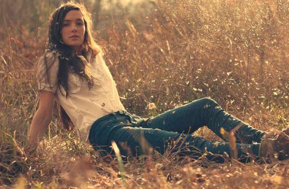 Contemplative Woman in Field -