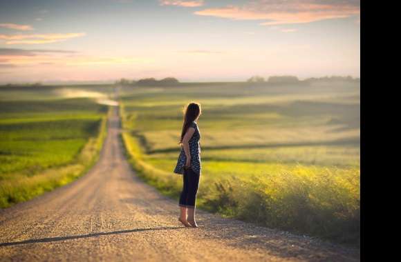 Contemplative Woman on Open Road -