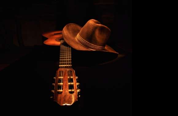 Country Vibes of Guitar and Hat Still Life