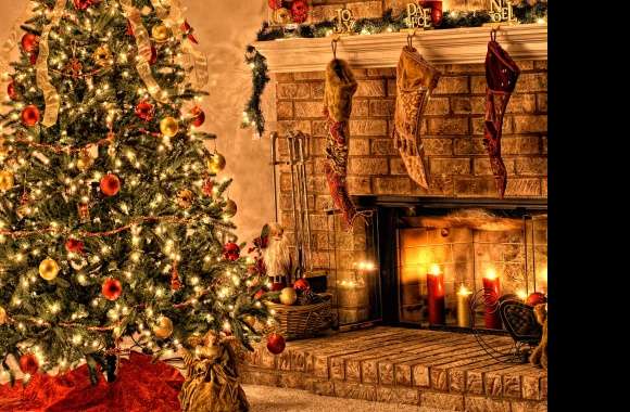 Cozy Christmas Hearth with Tree and Lights