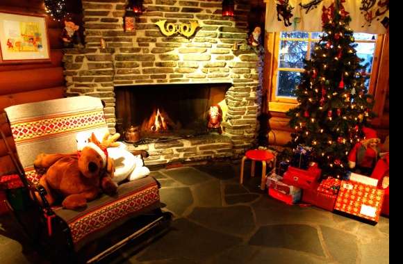 Cozy Christmas Moments of a Festive Fireplace Scene