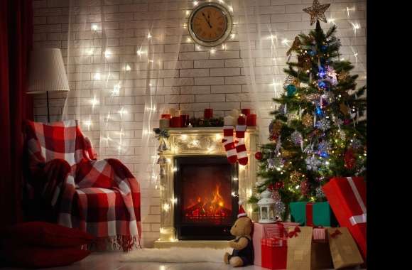 Cozy Christmas Retreat of a Festive Fireplace and Tree