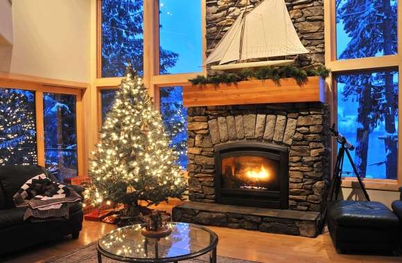 Cozy Christmas Retreat with Tree and Fireplace