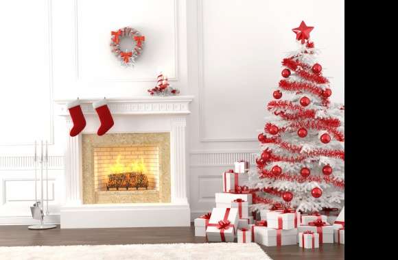 Cozy Holiday Cheer of a Festive Fireplace and Tree wallpapers hd quality