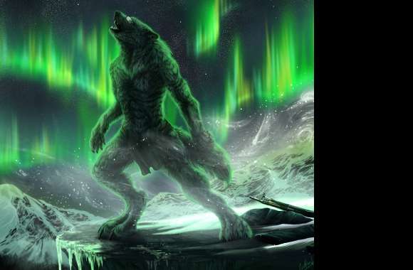 Creature Mountain Aurora Borealis Night Dark Werewolf