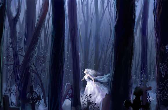 Creepy Spooky Graveyard Cemetery Forest Sadness Dark Woman wallpapers hd quality