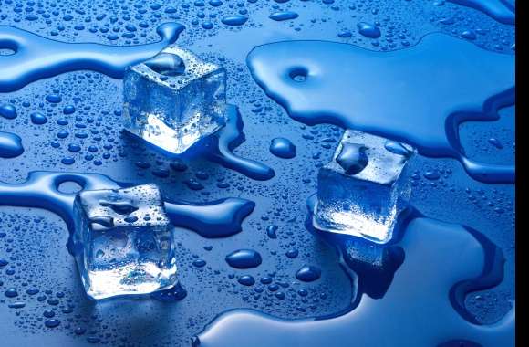 Crystal Blue HD Water Drop & Ice Cubes Wallpaper