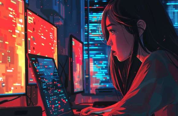 Cyber Woman at Computer -