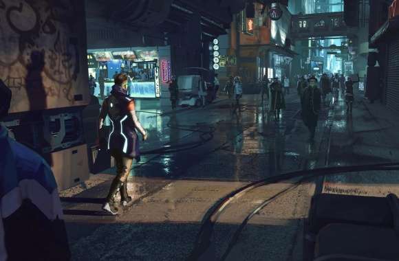 Cyberpunk City Streets at Night - HD Sci-Fi Wallpaper