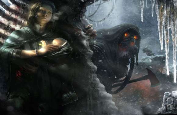Dark Cyborg Woman with Axe A of Intriguing Contrast wallpapers hd quality