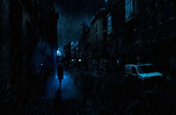 Dark Rainy Night - HD Anime Wallpaper