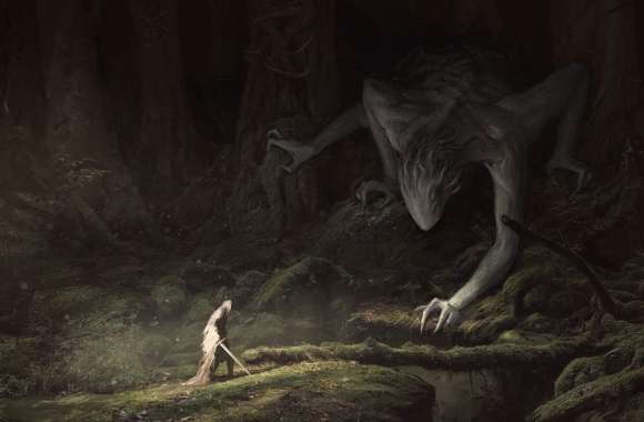 Dark Warrior vs Creature - wallpapers hd quality