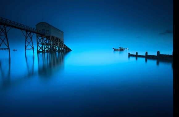 Dawn Morning Horizon Water Blue Pier Fog Boat Sea Photography Seascape