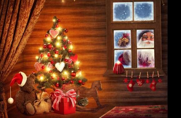 Decoration Window Santa Hat Teddy Bear Gift Santa Candle Christmas Ornaments Christmas Tree Holiday Christmas