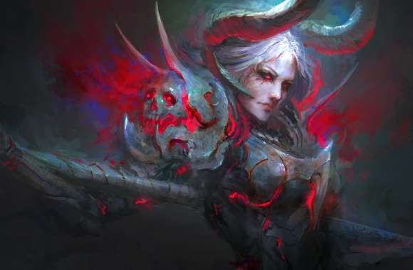 Demonic Warrior Goddess - HD Fantasy Wallpaper