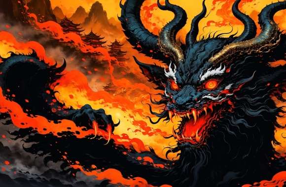 Dragon Fantasy Mythical Creature Armor Majestic Intense Scene Fire Conflict Powerful