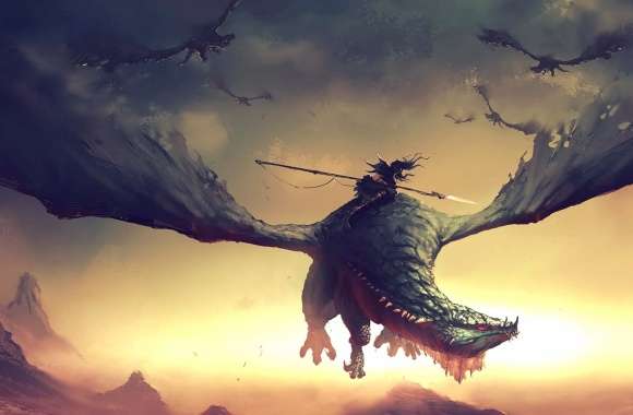 Dragon Flight Warrior - HD Fantasy Wallpaper