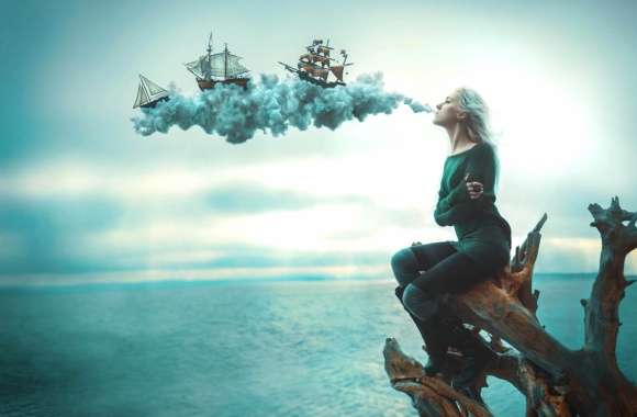 Dreamy Voyage of Ships in Smoke