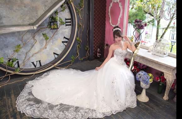 Elegant Asian Bride in White Dress -