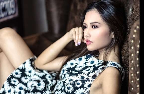 Elegant Asian Model in Floral Dress - wallpapers hd quality