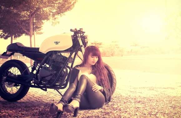 Elegant Asian Woman and Motorcycle