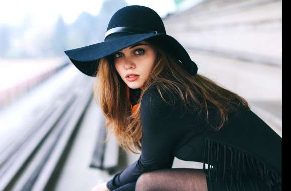 Elegant Brunette Model in Hat -