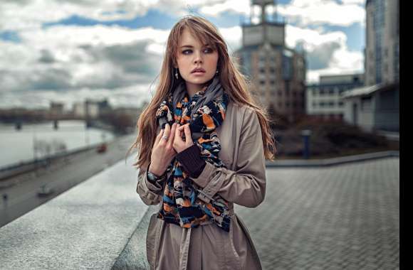 Elegant Brunette with Scarf - wallpapers hd quality