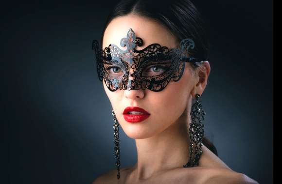 Elegant Masked Beauty of a Brunette with Green Eyes