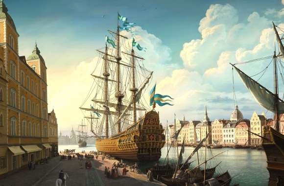 Elegant Port Ship Drawing