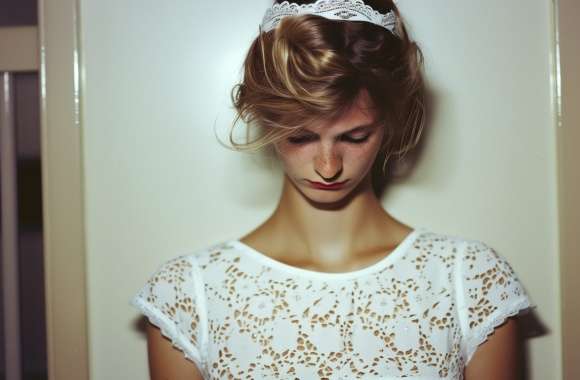 Elegant Woman in White Lace Dress