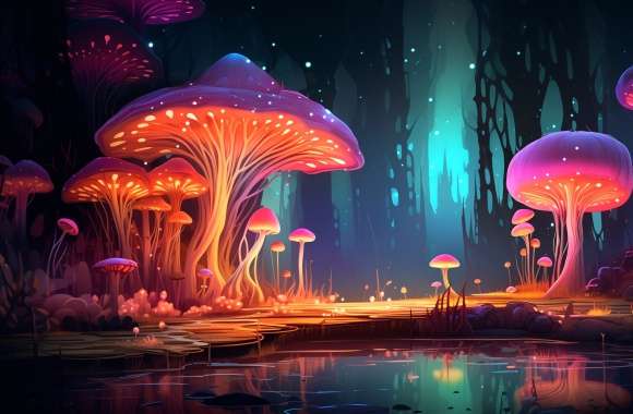 Enchanted Bioluminescent Mushroom Forest