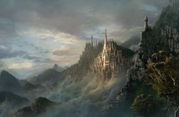 Enchanted Castle Peaks - HD Fantasy Wallpaper