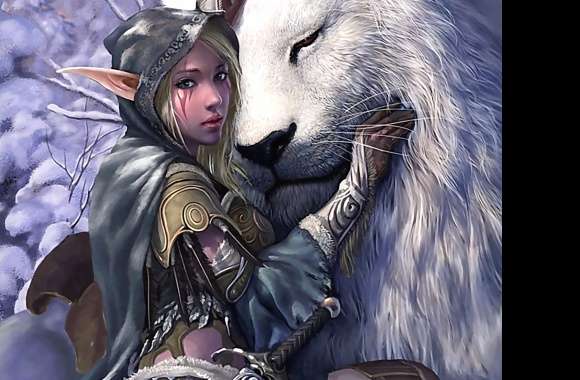 Enchanted Elf and White Wolf wallpapers hd quality