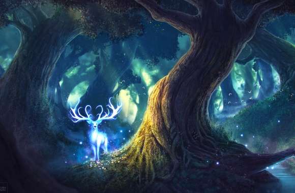 Enchanted Forest Deer HD Fantasy Wallpaper