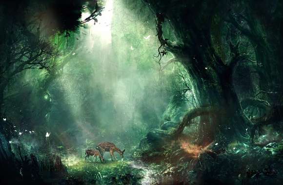 Enchanted Forest Fawn and Deer in wallpapers hd quality