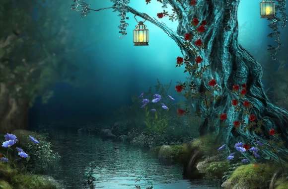 Enchanted Forest River – HD Fantasy Wallpaper