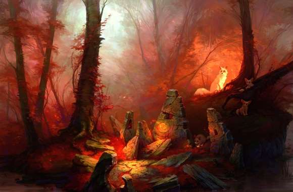 Enchanted Fox Cub in Fantasy Forest -