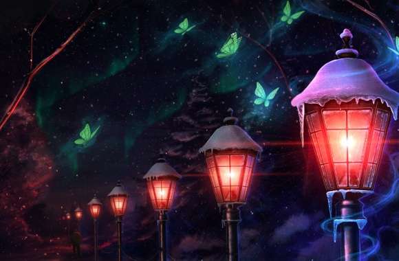 Enchanted Lamp Posts in Snow - Fantasy wallpapers hd quality