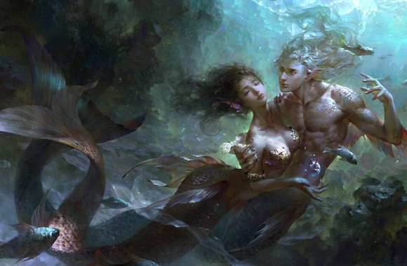 Enchanted Merman and Mermaid - Fantasy wallpapers hd quality