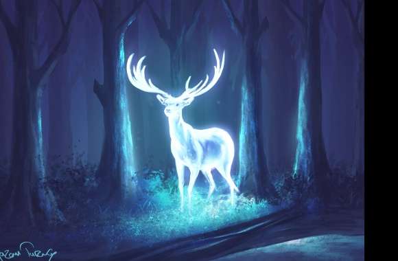 Enchanted Night Forest Deer -