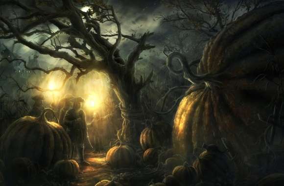 Enchanted Night with Giant Pumpkins wallpapers hd quality