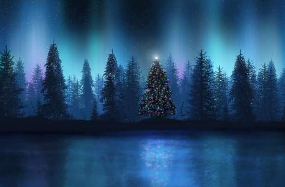 Enchanting Christmas Tree AHD Wallpaper of Holiday Serenity in the Forest