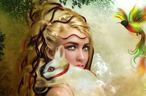 Enchanting Fantasy of a Woman with Mystical Creatures