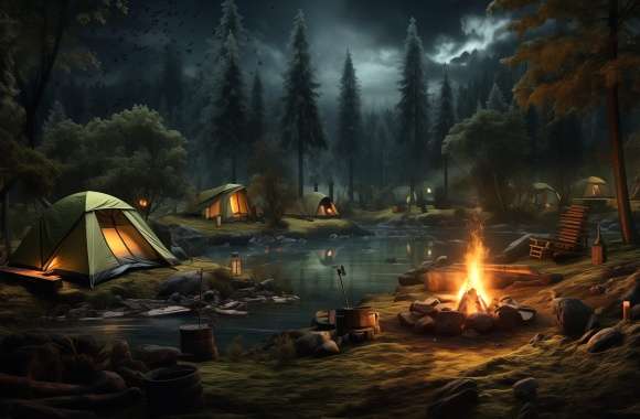 Enchanting Forest Camping Bonfire