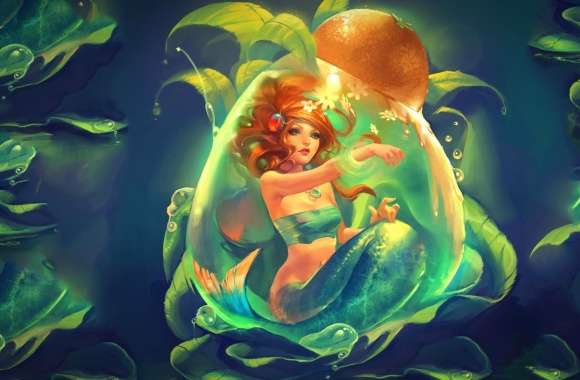 Enchanting Underwater Fantasy of a Mermaid in Magic Leaves